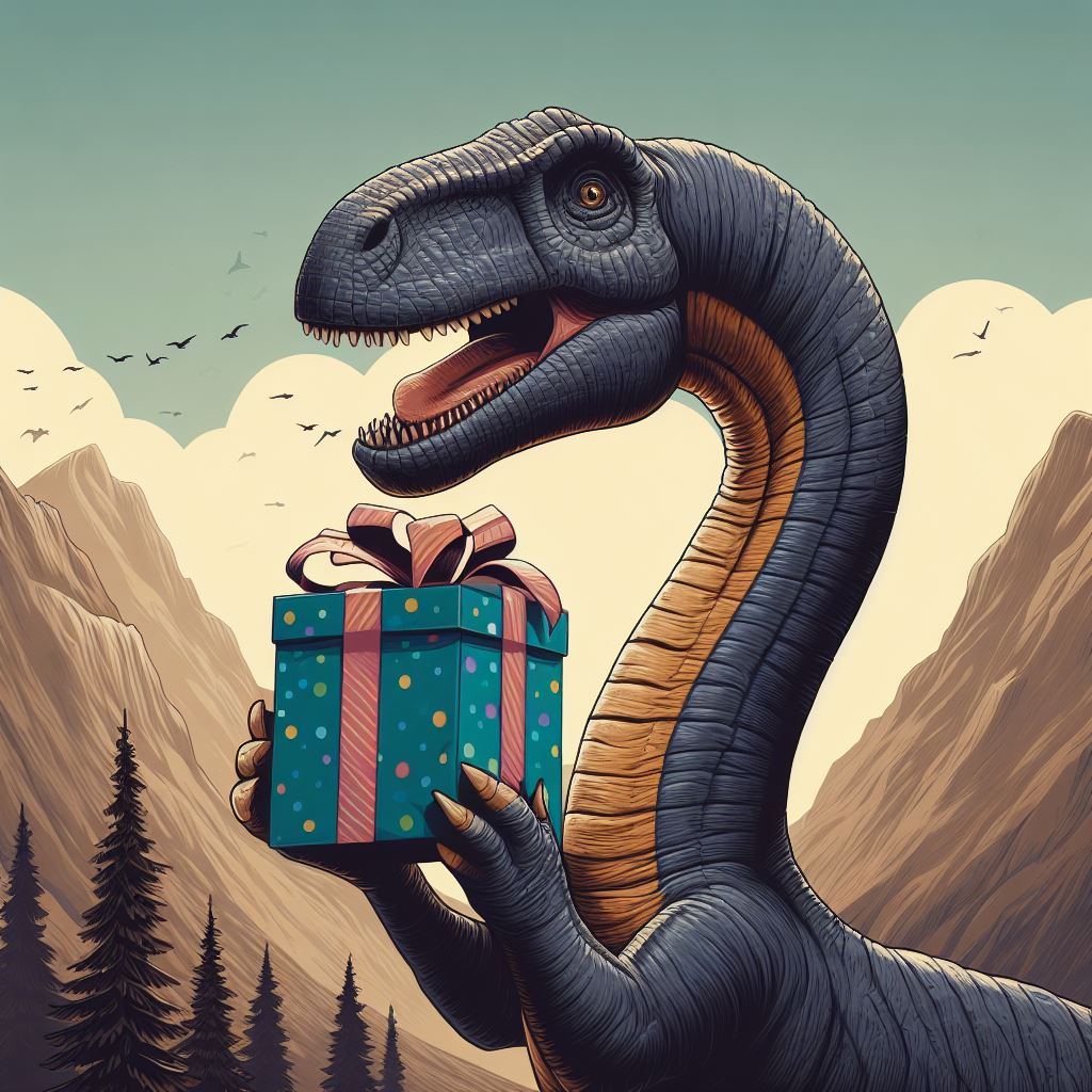 Dinosaure portant un cadeau